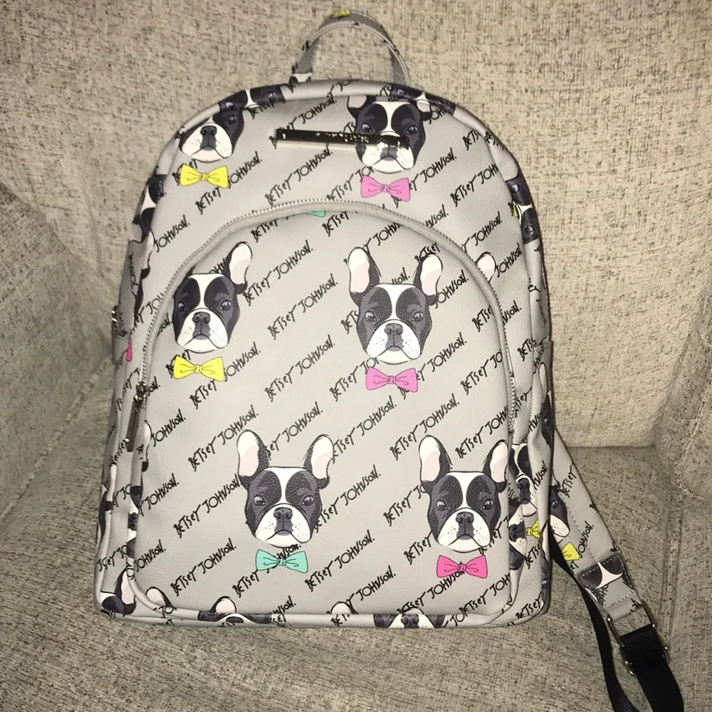 NWT Betsey Johnson Gray Boston Terrier backpack